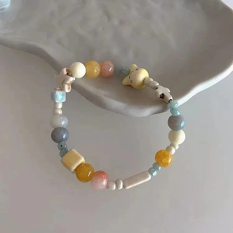 Trendy / Cream Yellow Bracelet 2024 New Instagram Design Rainbow Jewelry Charms Stylish And Fashionable Bracelet Beads Versatile Smile Face Bracelet