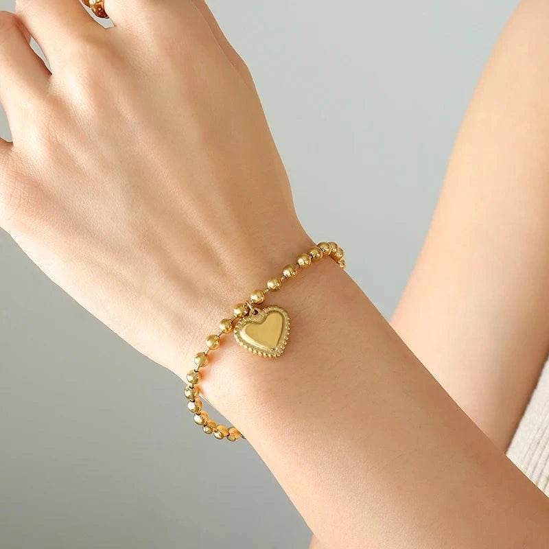 TRENDY / E173- Gold bracelet mothers day Heart temperament lace stainless steel bracelet necklace jewelry sets
