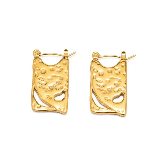 TRENDY / E1893 E1893 Jewelry Square Chunky Pendant Earring 18k PVD Gold Plated Stainless Steel Hammer Drop Earring For Women