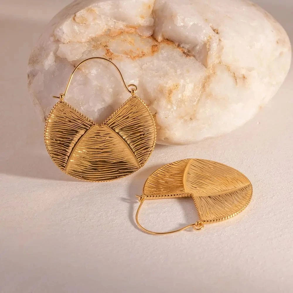 Trendy / E1974 E1974 Custom Vintage Stainless Steel 18K Gold Plated Fancy Irregular Maxi Pendant Clip Earring Jewelry