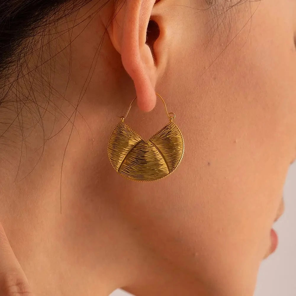 Trendy / E1974 E1974 Custom Vintage Stainless Steel 18K Gold Plated Fancy Irregular Maxi Pendant Clip Earring Jewelry