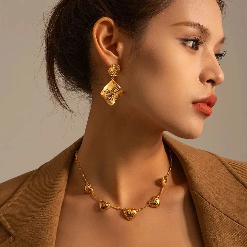 TRENDY / E1982 E1982 Design Exaggerated Texture Earrings 18K Pvd Gold Plated Stainless Steel Earring Bump Lava Irregular Drop Earring