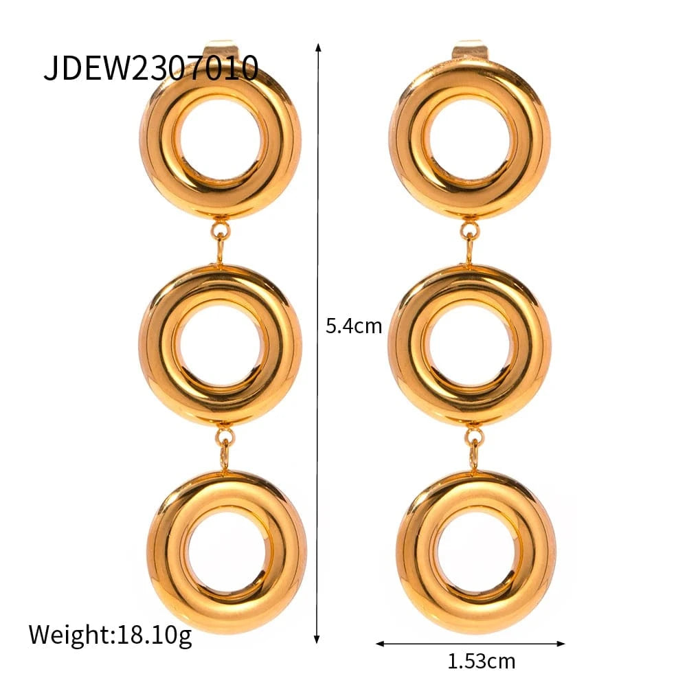 TRENDY / E2003 E2003 Three Chunky Hoops Pendant Earring Geometric 18K PVD Gold Plated Stainless Steel Metal Style Drop Earring For Women