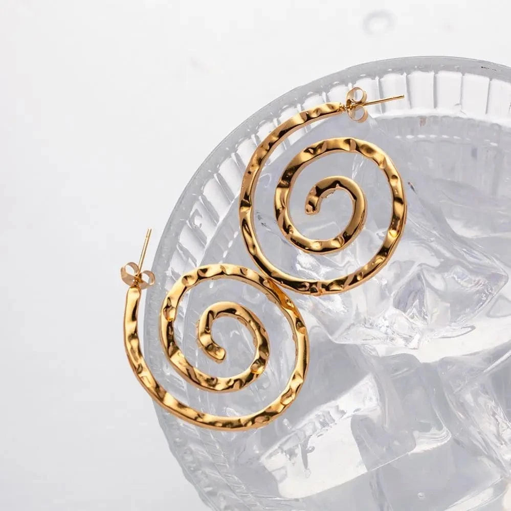 TRENDY / E2018 E2018 Punk Screw Stud Earring 18K Gold Plated Stainless Steel Circle Shape Hammer Design Drop Earring For Women