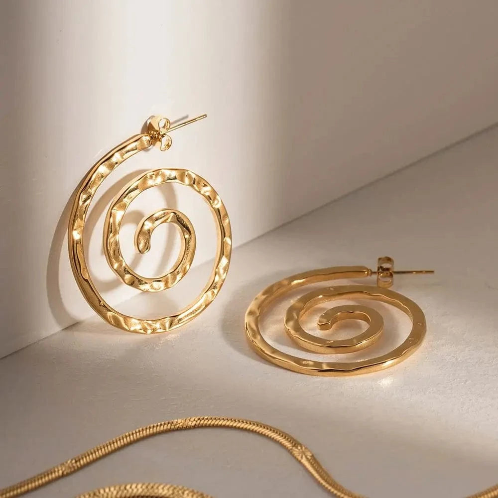 TRENDY / E2018 E2018 Punk Screw Stud Earring 18K Gold Plated Stainless Steel Circle Shape Hammer Design Drop Earring For Women