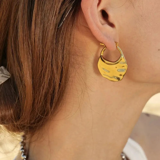 TRENDY / E2068 E2068 Exaggerated Chunky Hoop Earring 18k Gold Plated Stainless Steel French Fanshaped Drop Earring For Women