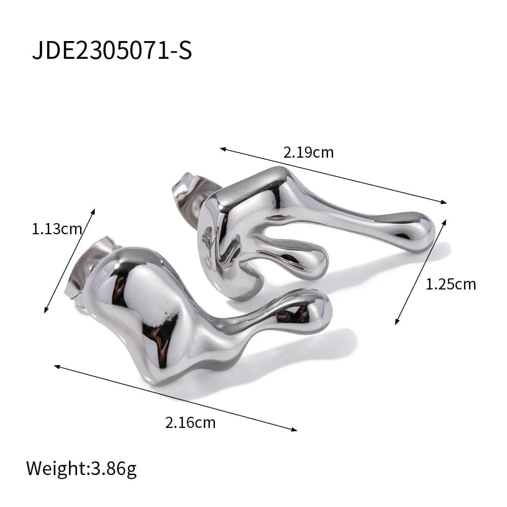 TRENDY / E2087S E2087 18k Gold Plated Stainless Steel Irregular WaterDrop Asymmetric Melting Ice Design Stud Earring
