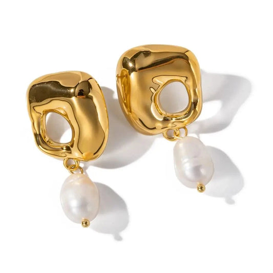 Trendy / E2096 E2096 New Arrival 18K Gold Plated Irregular Fresh Water  Pendant Earrings Stainless Steel Fashion Jewelry
