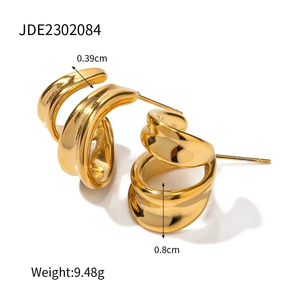 TRENDY / E2105 E2105 Two Layer Unique Design Hoop Earring 18k Gold Plated Stainless Steel Waterproof Tarnish Free CC Earring