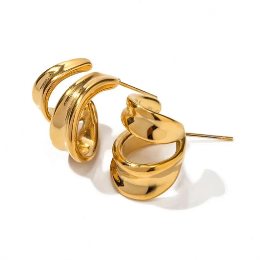 TRENDY / E2105 E2105 Two Layer Unique Design Hoop Earring 18k Gold Plated Stainless Steel Waterproof Tarnish Free CC Earring