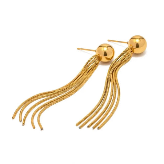 Trendy / E2152 E2152 French Exclusive Stainless Steel 18K Earring Glaring Bead Dainty Long Tassel Drop Earrings
