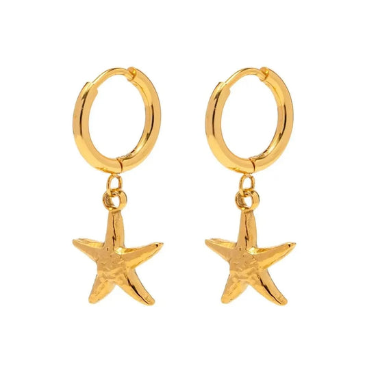 Trendy / E2169 E2169 Fashion Jewelry Stainless Steel starfish ocean series Hoop Earring for Women or Girls