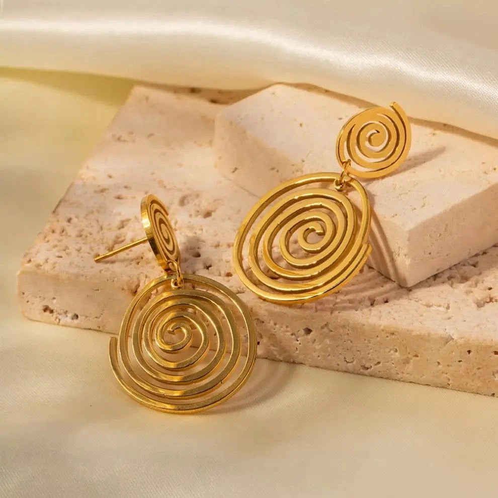 TRENDY / E2184 E2184 Fashionable Tarnish-Free 18K Gold Plated Stainless Steel Earring Geometric Double Circles Earrings For Girls