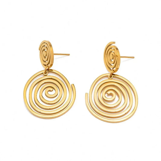 TRENDY / E2184 E2184 Fashionable Tarnish-Free 18K Gold Plated Stainless Steel Earring Geometric Double Circles Earrings For Girls