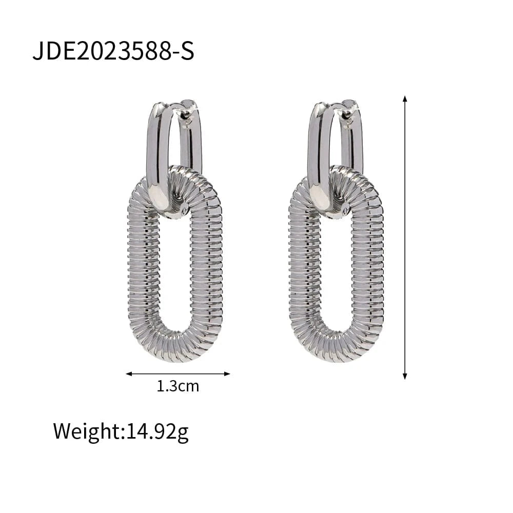 TRENDY / E2207S E2207 Exaggerated Chain Pendant Earring Geometric 18K Stainless Steel Gold Plated Double Hoop  Earrings