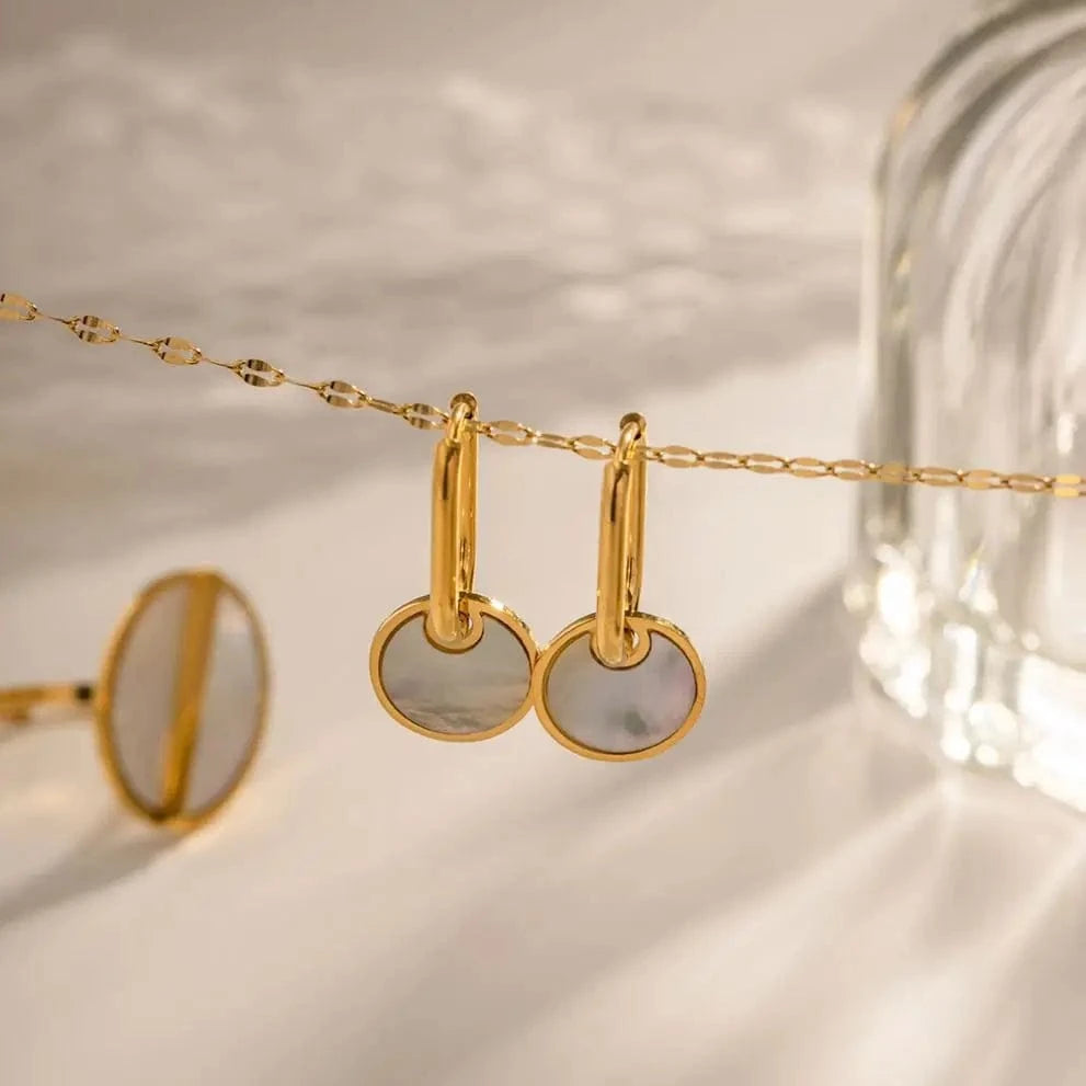 TRENDY / E2214 E2214 18k Gold Plated Advanced Natural White Shell Round Pendant Earrings Jewelry Mother Pearl Drop Earrings