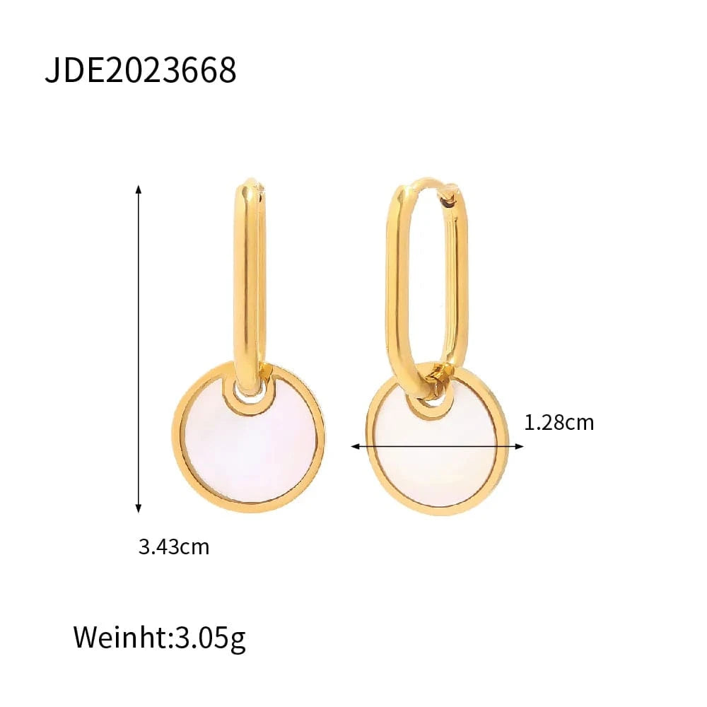 TRENDY / E2214 E2214 18k Gold Plated Advanced Natural White Shell Round Pendant Earrings Jewelry Mother Pearl Drop Earrings