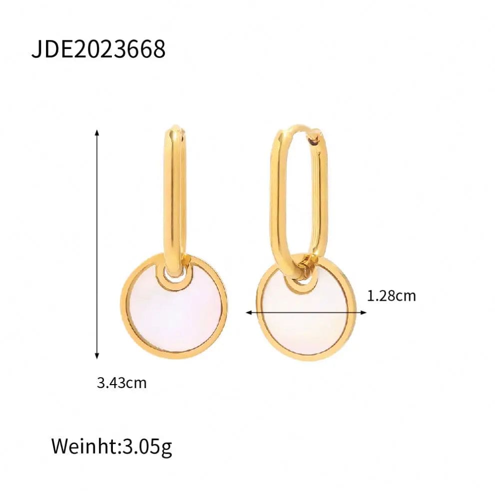 TRENDY / E2214 E2214 18k Gold Plated Advanced Natural White Shell Round Pendant Earrings Jewelry Mother Pearl Drop Earrings