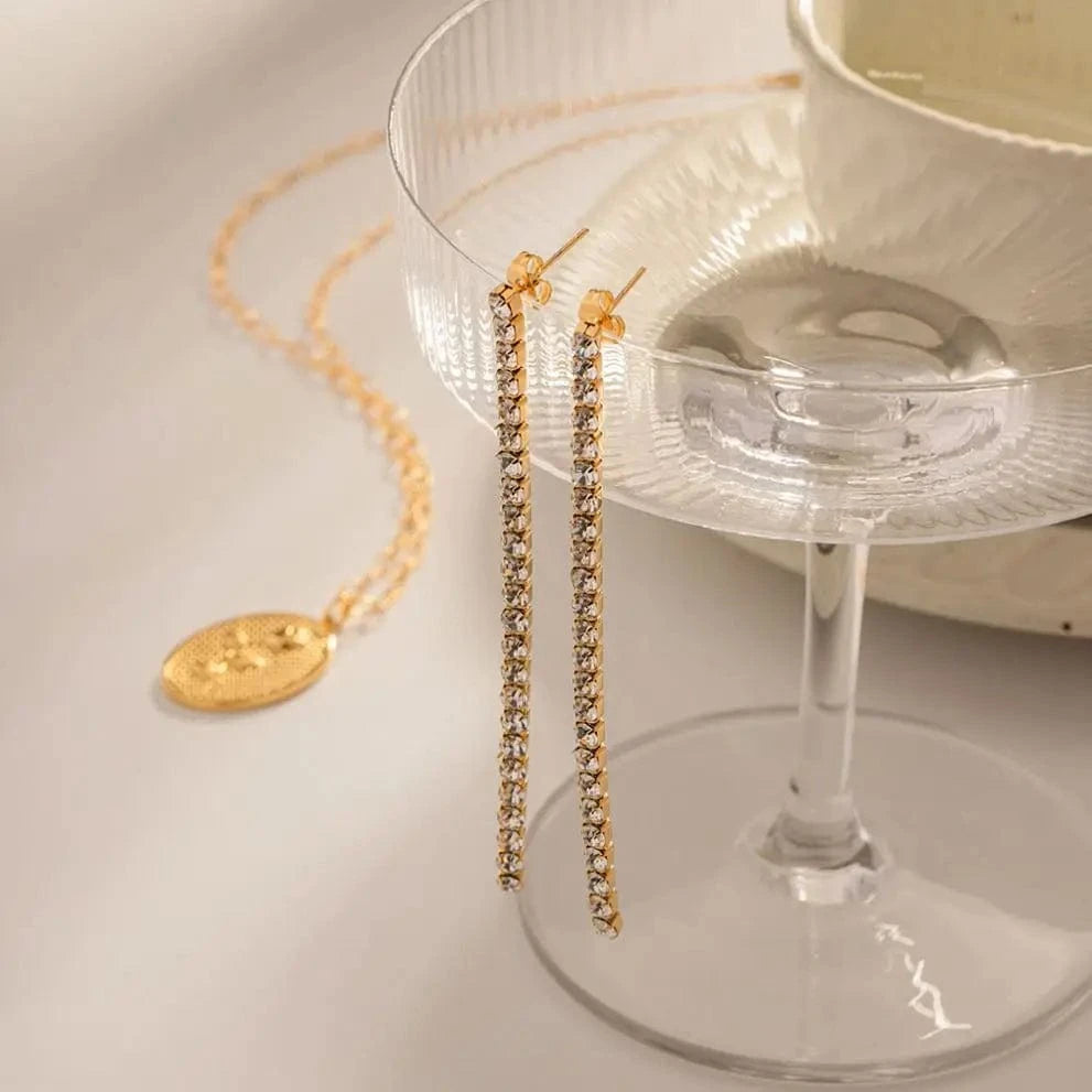 trendy / E2216 E2216 Luxury Jewelry Stainless Steel Full Round CZ Zircon Long Tassel Chain Earring for Girls Party