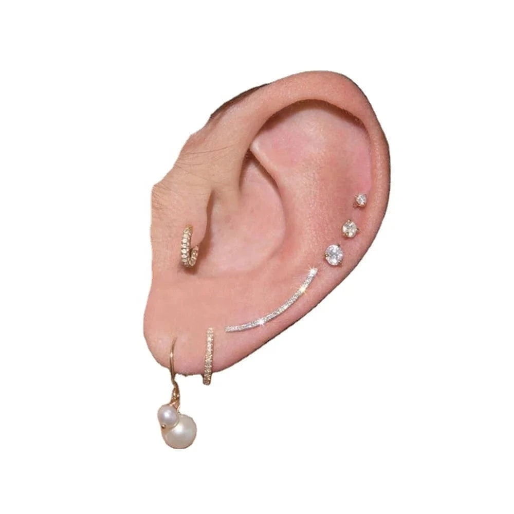TRENDY / E2217 E2217 Two Highlight Pearl Drop Fishook Waterproof Dainy 18K Gold Plated Stainless Steel Pendant Earring