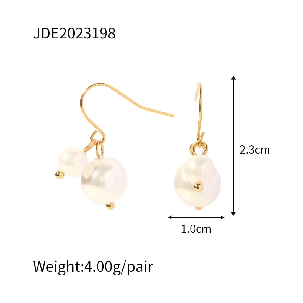 TRENDY / E2217 E2217 Two Highlight Pearl Drop Fishook Waterproof Dainy 18K Gold Plated Stainless Steel Pendant Earring