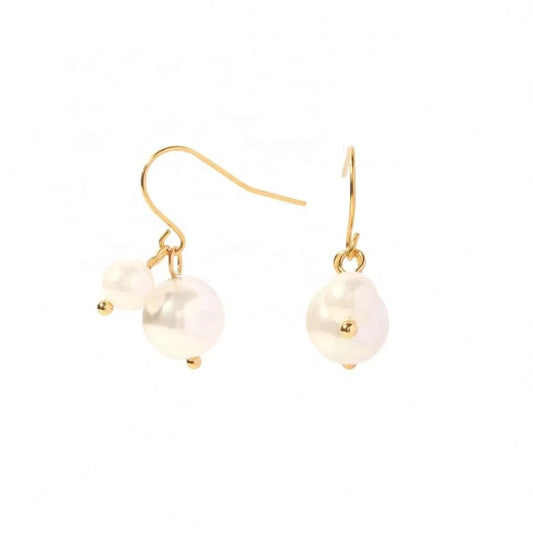 TRENDY / E2217 E2217 Two Highlight Pearl Drop Fishook Waterproof Dainy 18K Gold Plated Stainless Steel Pendant Earring