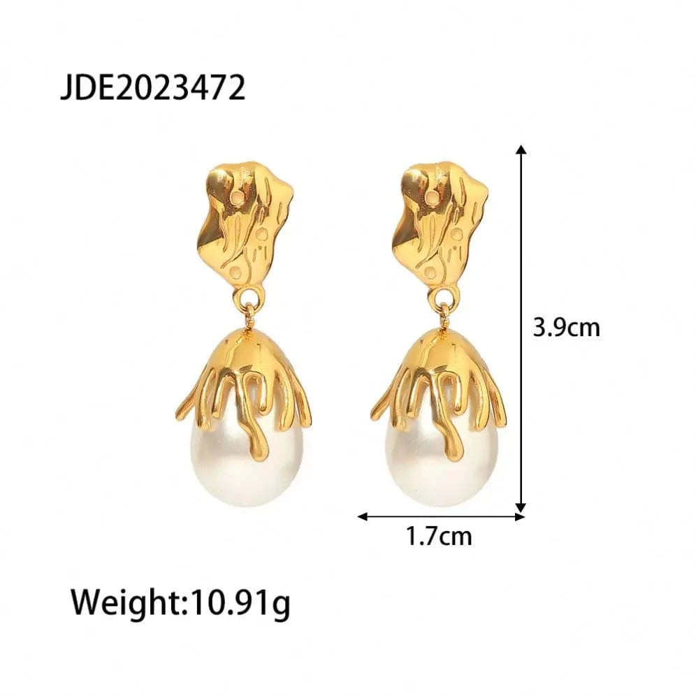 TRENDY / E2221 E2221 18 K Stainless Steel  Gold Plated Baroque Pendant Earring Brass Delicate Design  Drop  Earring for Girls