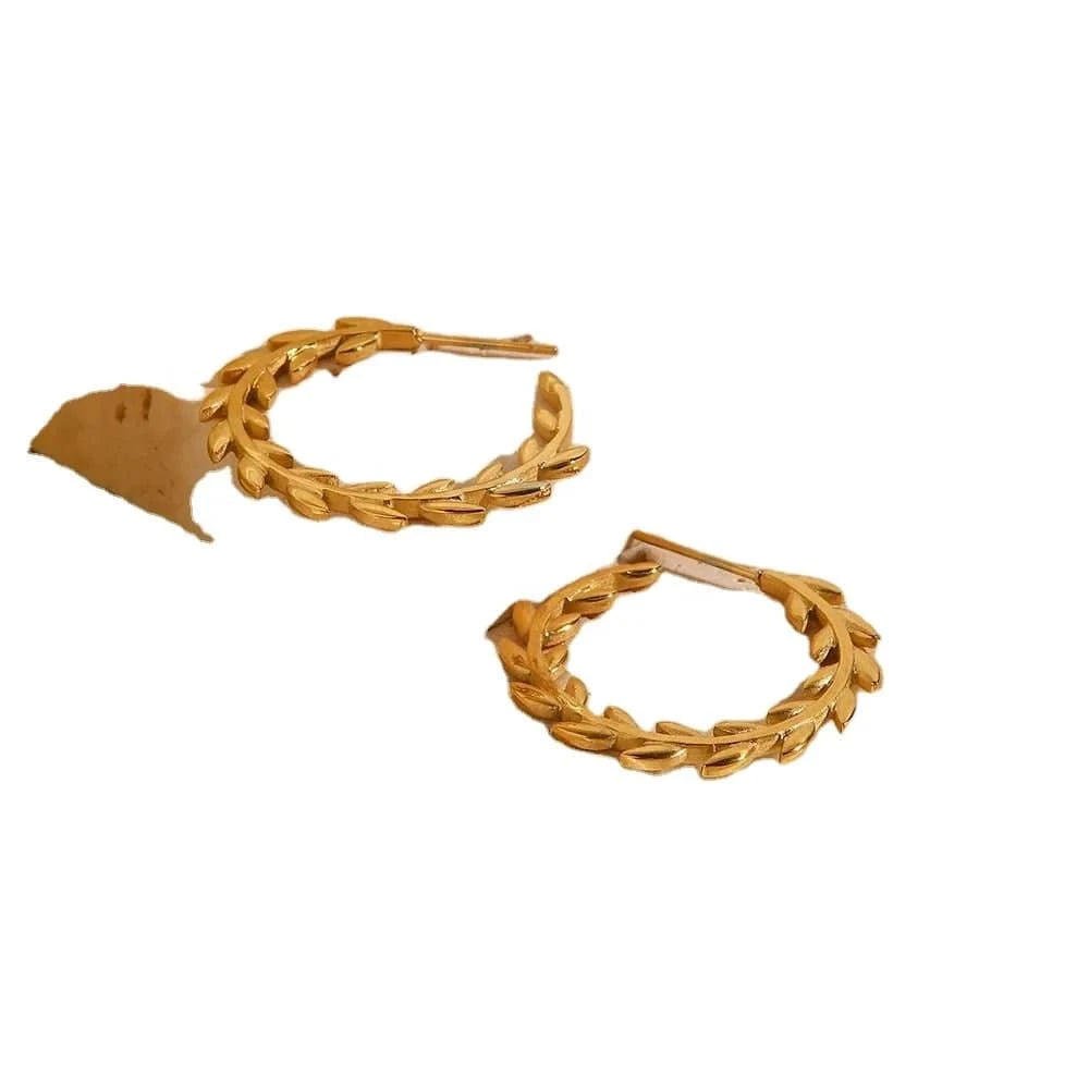 TRENDY / E2228 E2228 Waterproof Leaf Geometric  18K Gold Plated Stainless Steel Hoop Earrings For Women