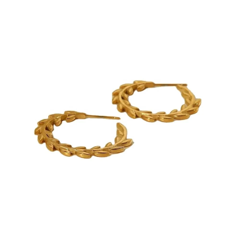 TRENDY / E2228 E2228 Waterproof Leaf Geometric  18K Gold Plated Stainless Steel Hoop Earrings For Women