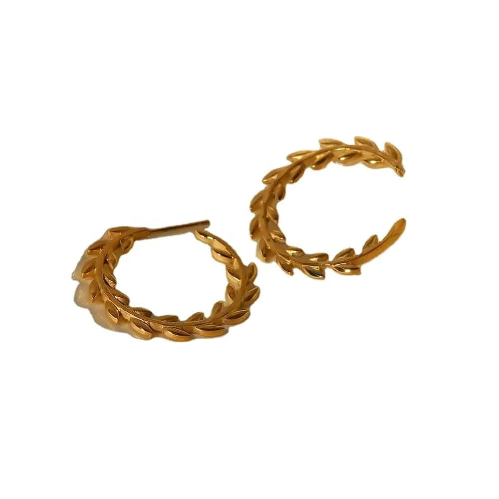 TRENDY / E2228 E2228 Waterproof Leaf Geometric  18K Gold Plated Stainless Steel Hoop Earrings For Women