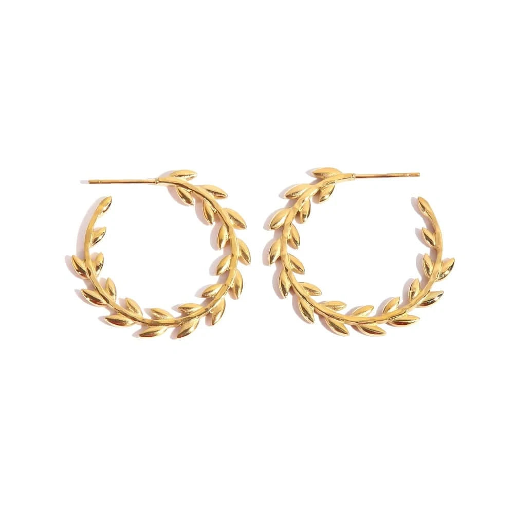 TRENDY / E2228 E2228 Waterproof Leaf Geometric  18K Gold Plated Stainless Steel Hoop Earrings For Women