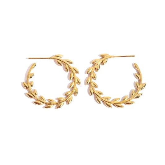 TRENDY / E2228 E2228 Waterproof Leaf Geometric  18K Gold Plated Stainless Steel Hoop Earrings For Women