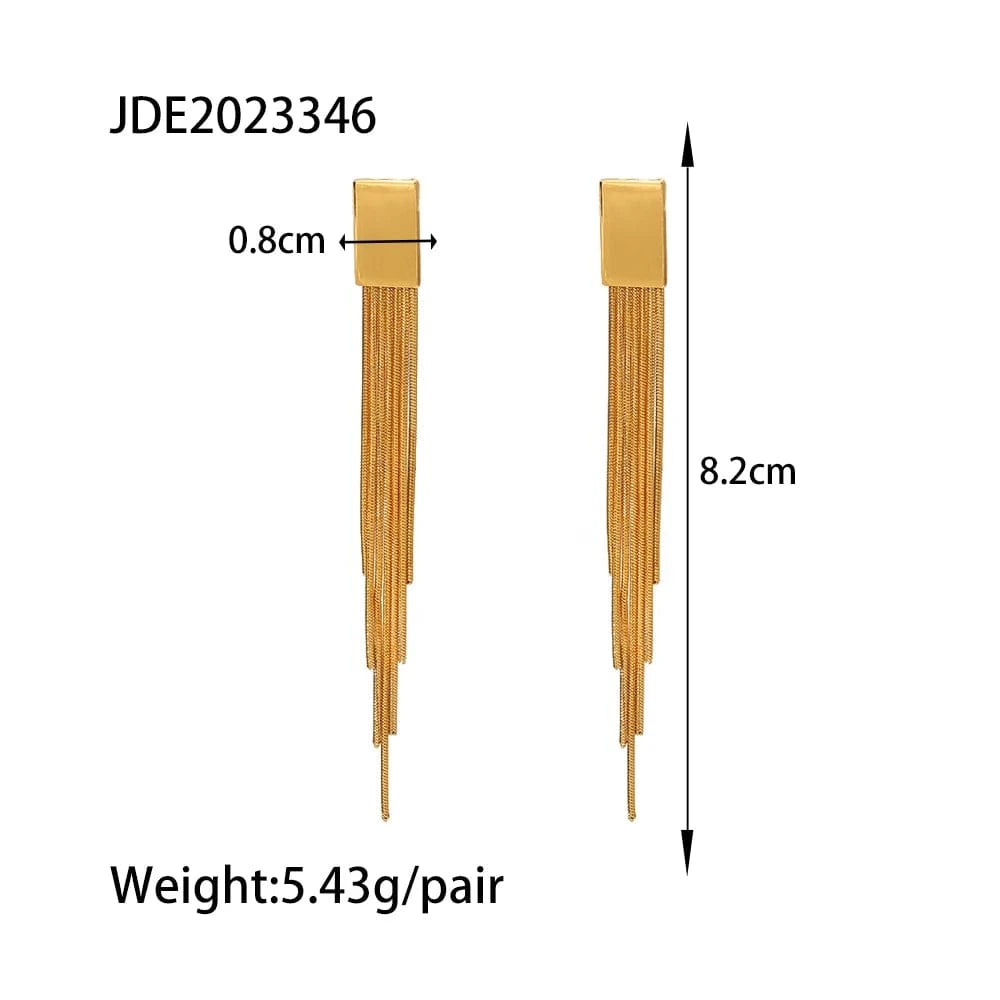 Trendy / E2229 E2229 Waterproof Stainless Steel 18 K Gold Plated Jewelry  Rectangle Shape  Long Tassel Pendant Earrings