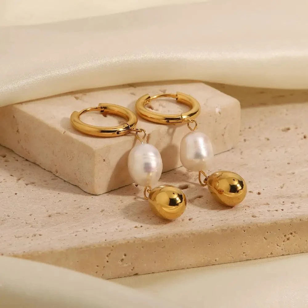 trendy / E2231 E2231 Baroque Pearl Drop Earrings Stainless Steel Waterdrop Freshwater Pearl Drop Earring for Women