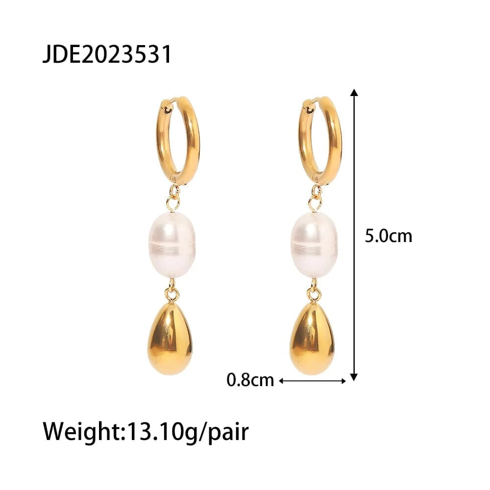 trendy / E2231 E2231 Baroque Pearl Drop Earrings Stainless Steel Waterdrop Freshwater Pearl Drop Earring for Women