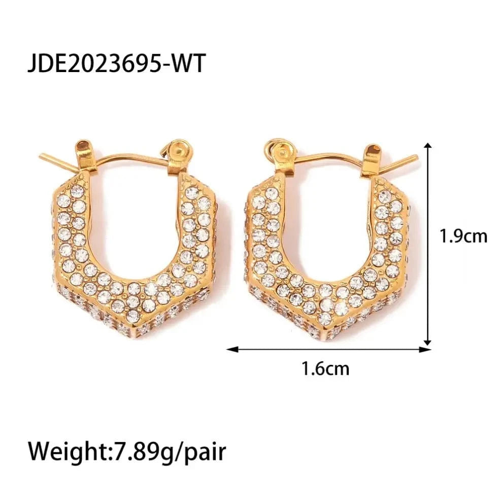 TRENDY / E2234 E2234 Vintage Full Of Shiny Zircon U-Shape Hoop Earrings Stainless Steel 18K Pvd Gold Plated High Quality Jewelry Gift