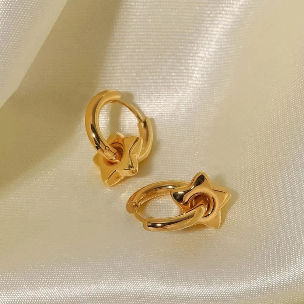 TRENDY / E2262 E2262 16K Gold Plated Geometric Star Shape Charm  Stainless Steel Hoop Earrings For Women Gift Jewelry