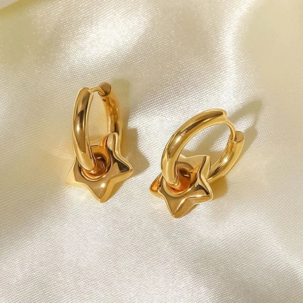TRENDY / E2262 E2262 16K Gold Plated Geometric Star Shape Charm  Stainless Steel Hoop Earrings For Women Gift Jewelry