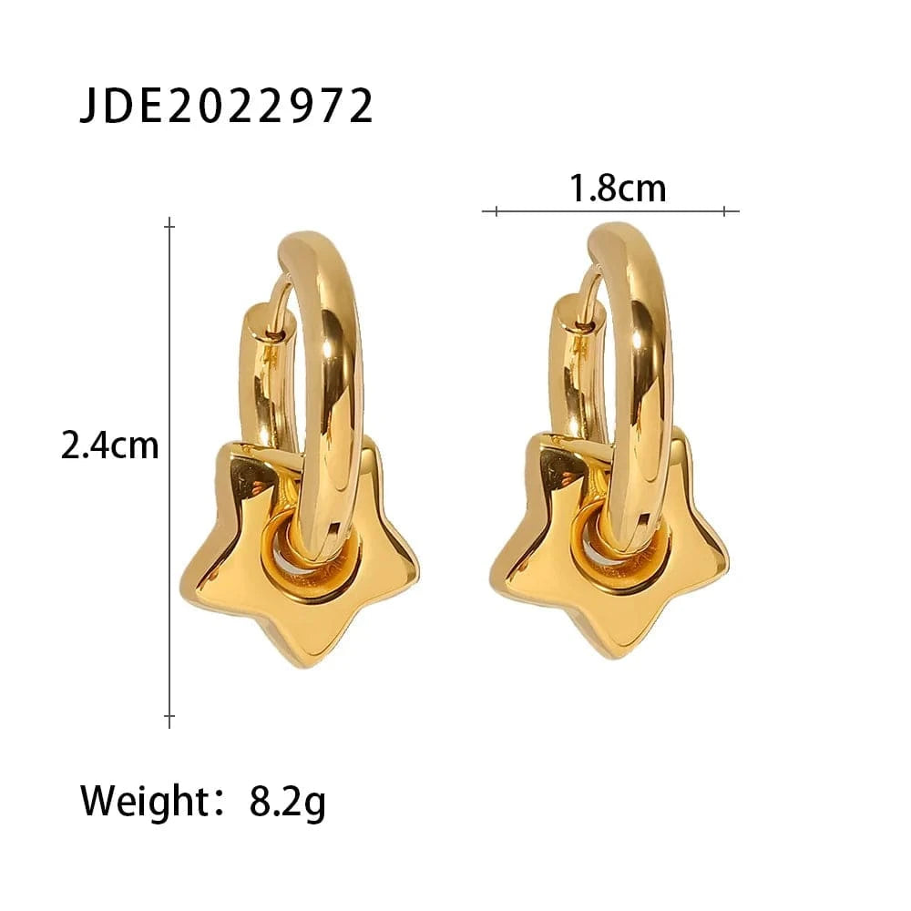 TRENDY / E2262 E2262 16K Gold Plated Geometric Star Shape Charm  Stainless Steel Hoop Earrings For Women Gift Jewelry