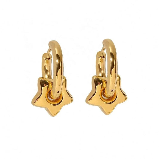 TRENDY / E2262 E2262 16K Gold Plated Geometric Star Shape Charm  Stainless Steel Hoop Earrings For Women Gift Jewelry