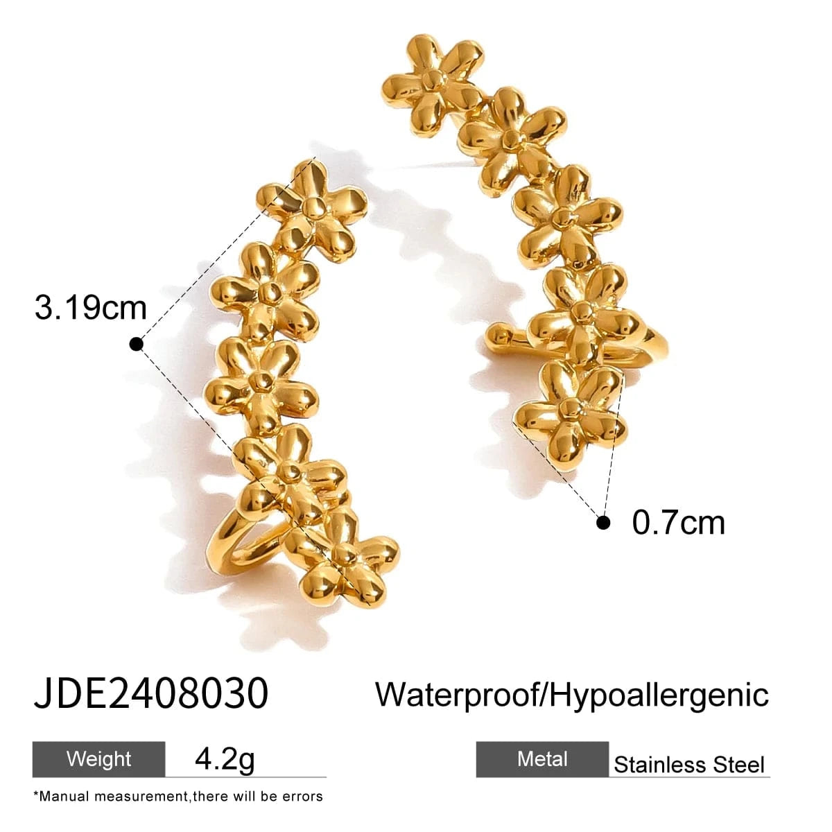 TRENDY / E2404 E2404 Ins 18k Gold Plated Stainless Steel Waterproof Fashionable And Simple Connected Flower Earrings
