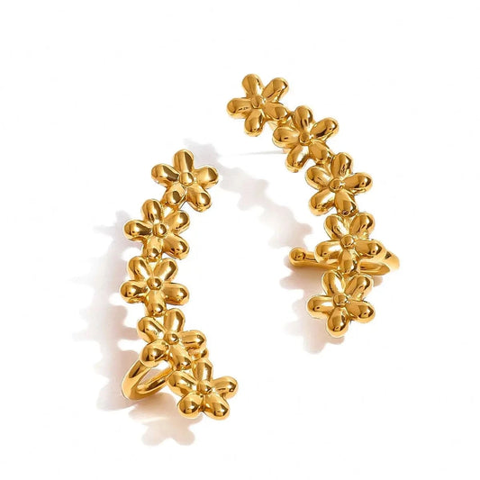 TRENDY / E2404 E2404 Ins 18k Gold Plated Stainless Steel Waterproof Fashionable And Simple Connected Flower Earrings