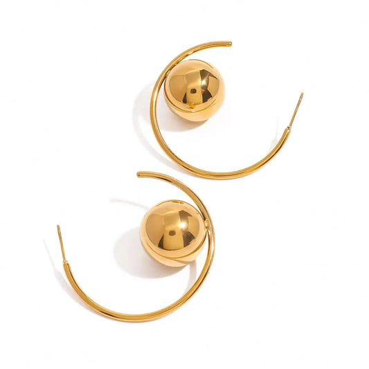 TRENDY / E2410 E2410 New 18k Gold Stainless Steel Minimalist Hollow Ball Earrings Chic Design for Everyday Wear