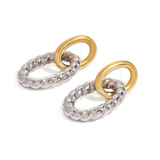 Trendy / E2412 E2412 Unique Design 18k Gold Stainless Steel Gold and Silver Twisted Oval Hollow Circle Earrings