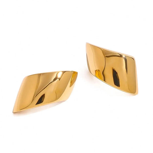 TRENDY / E2421 E2421 18k Gold Stainless Steel Fashionable Versatile Golden Trapezoid Earrings Unique Design with Left and Right Sides