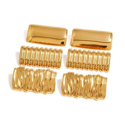 TRENDY / E2430 E2430 Jewelry Ins Popular 18k Gold Stainless Steel Plated Shiny Ribbed Concave Square Earrings