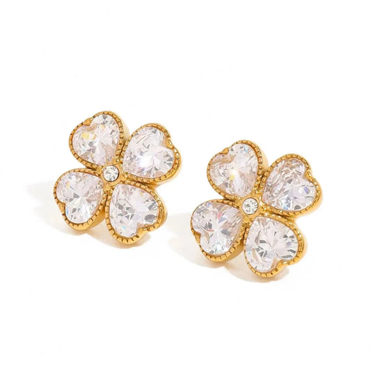 trendy / E2446 E2446 Designer Jewelry Stainless Steel Gold Plated Earrings Women White Zircon Four-leaf Clover Heart Earrings