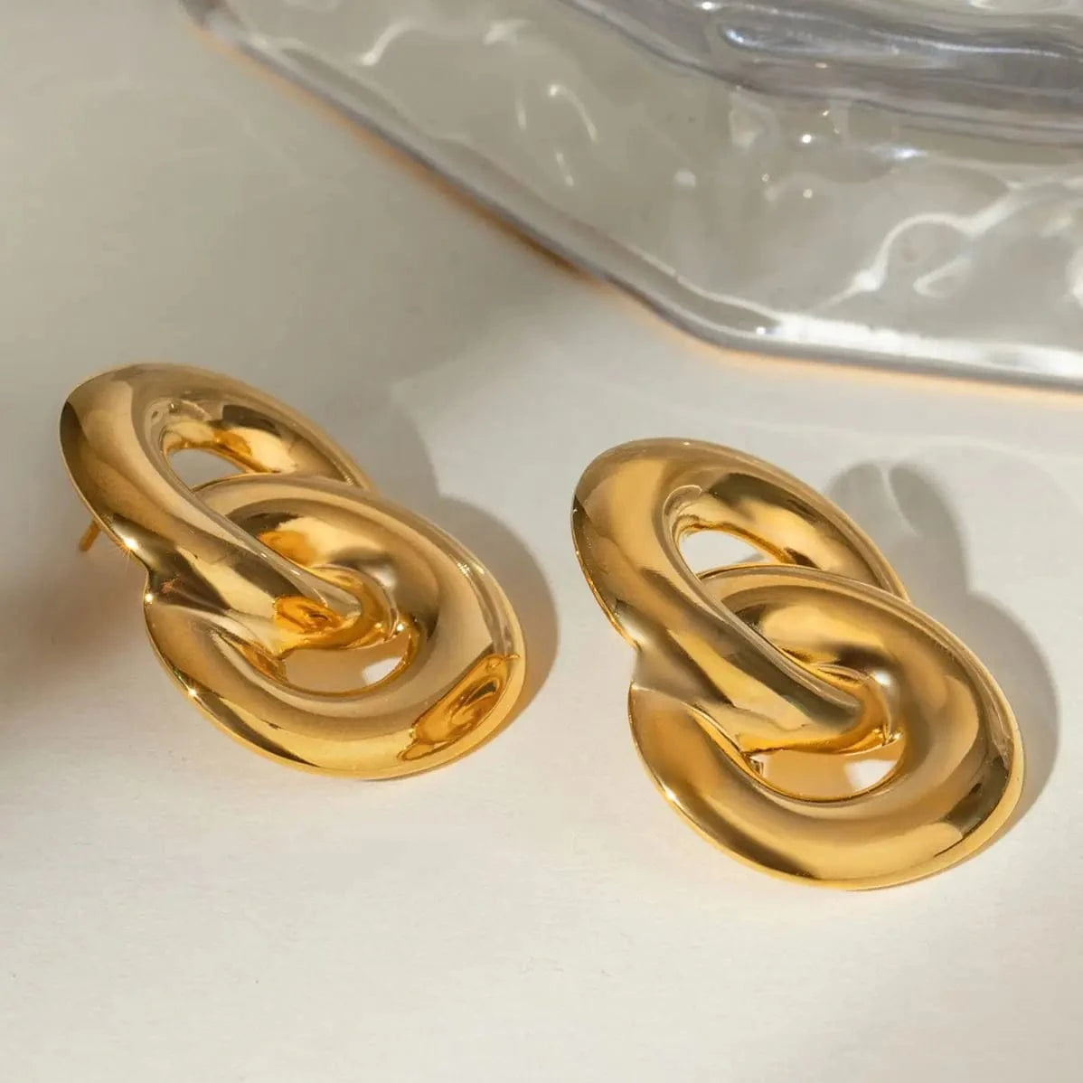 trendy / E2453 E2453 Statement Stainless Steel Earrings Luxury 18k Gold Plated Jewelry Geometric Polished 8-shaped Oval Cross Earrings