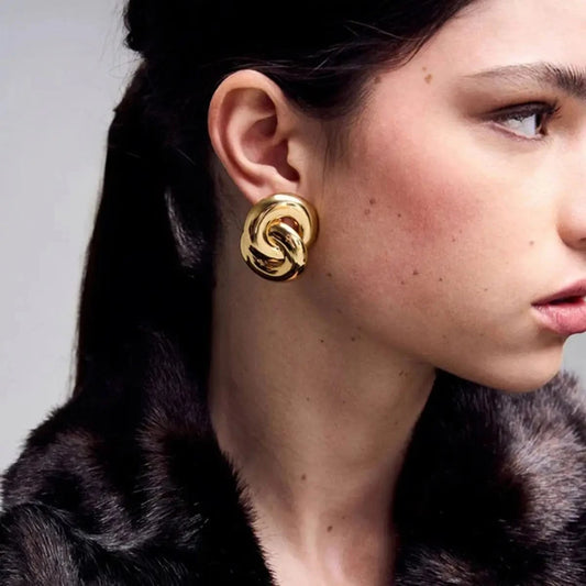 trendy / E2453 E2453 Statement Stainless Steel Earrings Luxury 18k Gold Plated Jewelry Geometric Polished 8-shaped Oval Cross Earrings
