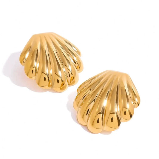 trendy / E2454 E2454 Statement Stainless Steel Earrings Luxury 18k Gold Plated Jewelry Shell Polished Chubby Earrings